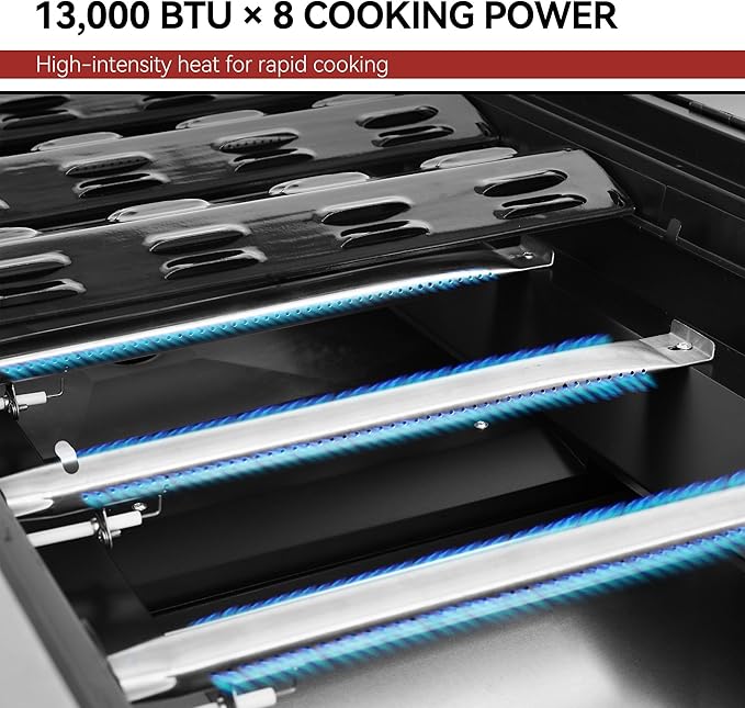 Royal Gourmet 8-Burner Gas Grill 104000 BTU Liquid Propane Grill Independently Controlled Dual Systems Outdoor Party or Backyard BBQ Black