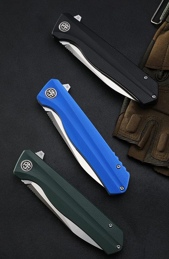 Petrified fish G10 handle D2 steel blade 2CR13 liner ball bearing flipper folding knife camping hunting EDC pocket tool PF818 (Purple Stonewash)
