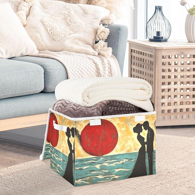 AIXIWAWA Lidded Storage Cube (Valentine Beach) Fabric Foldable Closet Bins with Flip Lid and Handles Organizer Basket Container 16.5 x 12.6 x 11.8 IN