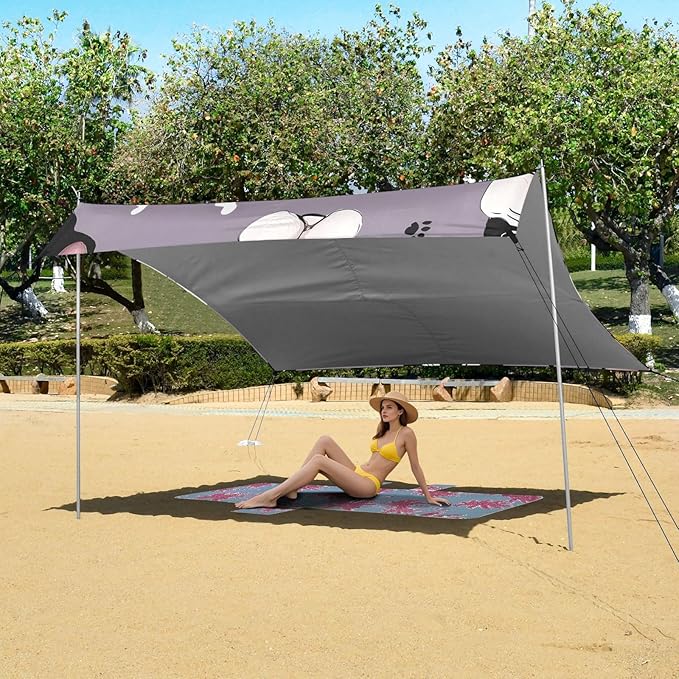 ALAZA Dog Footprint Pattern Beach Tent Sun Shelter Portable Canopy Sunshade for Outdoor Camping Picnics Backyard Fun 10x9 ft