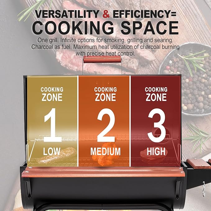 Royal Gourmet CC1830V 30 Barrel Charcoal Grill with Wood-Painted Side Front Table 627 Square Inches Cooking Space for Outdoor Backyard Patio and Parties Black