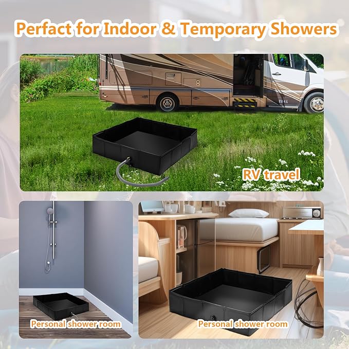 Portable Shower Pan Foldable Shower Base &amp Basin Floor with Detachable Drain Pipe Ideal for RV OutdoorIndoor Shower Stall Enclosures