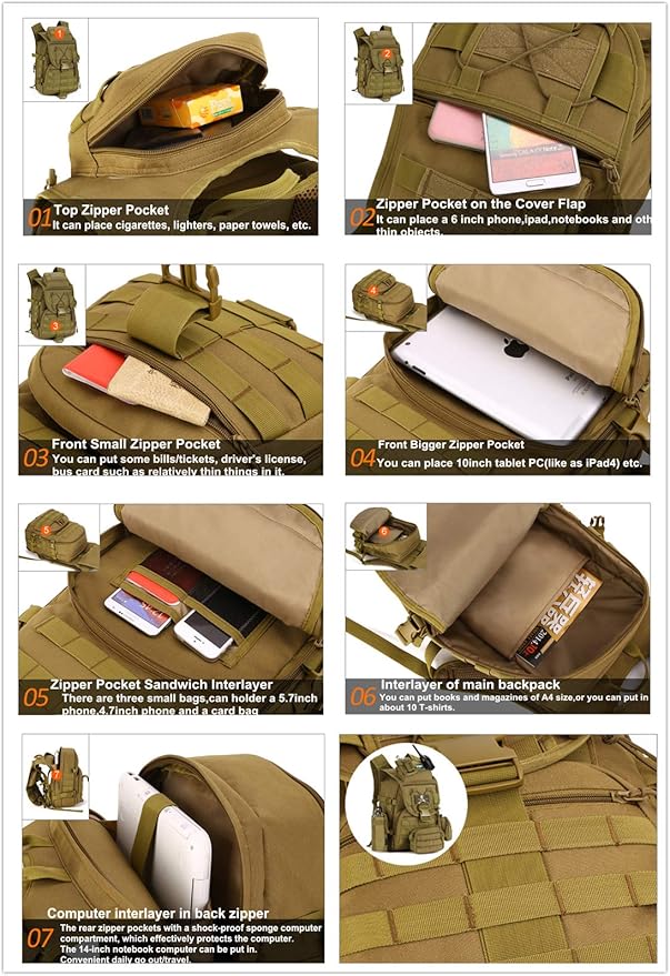 UNISTRENGH 40L Military Tactical Backpack MOLLE Assault Daypack Pack Gear Rucksack Large WR Bag Sport Outdoor for Hunting Camping Trekking CP Camouflage