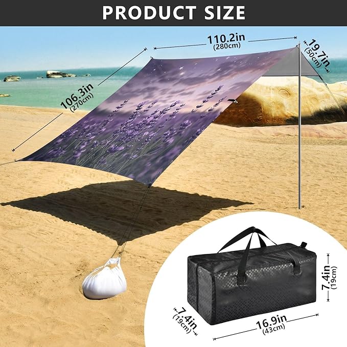 ALAZA Lavender Stars Sky Beach Tent Sun Shelter Portable Canopy Sunshade for Outdoor Camping Picnics Backyard Fun 10x9 ft