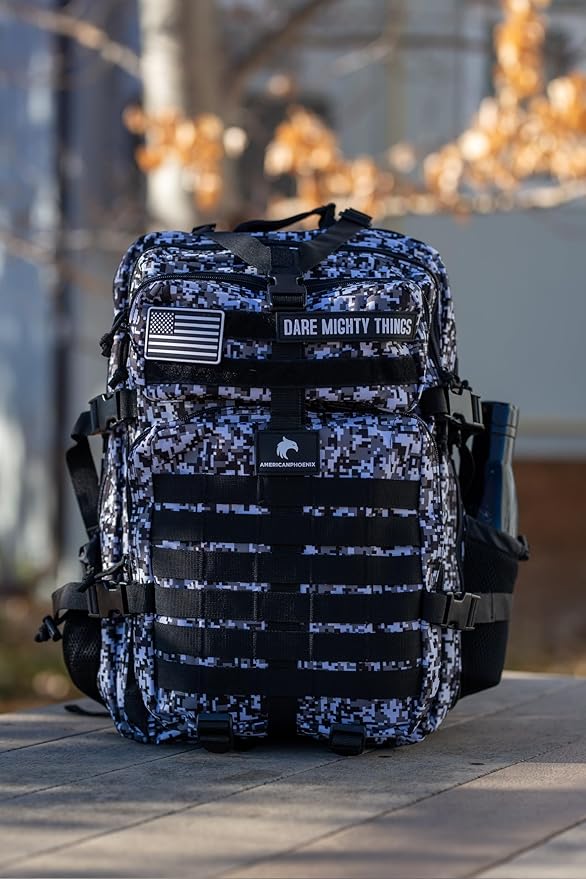 AMERICANPHOENIX 45L Elite Tactical Backpack | 3X Stronger Work &amp Military Backpack | Water Resistant and Heavy Duty | 3 Day MOLLE Bug Out Bag (Snow Leopard)