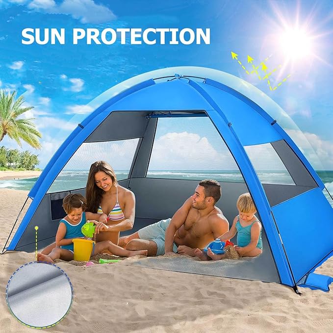 Toyvian Large Pop Up Beach Tent Beach Shade Tent Sun Shelter Portable Lightweight for Hiking Camping Vacation (Dark Blue)