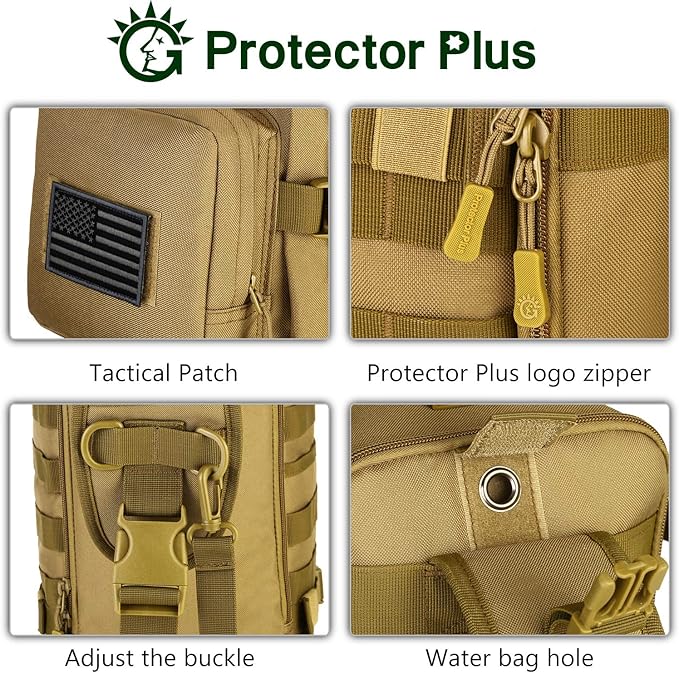 Protector Plus Tactical Sling Bag Military MOLLE Crossbody Pack (Patch Included)