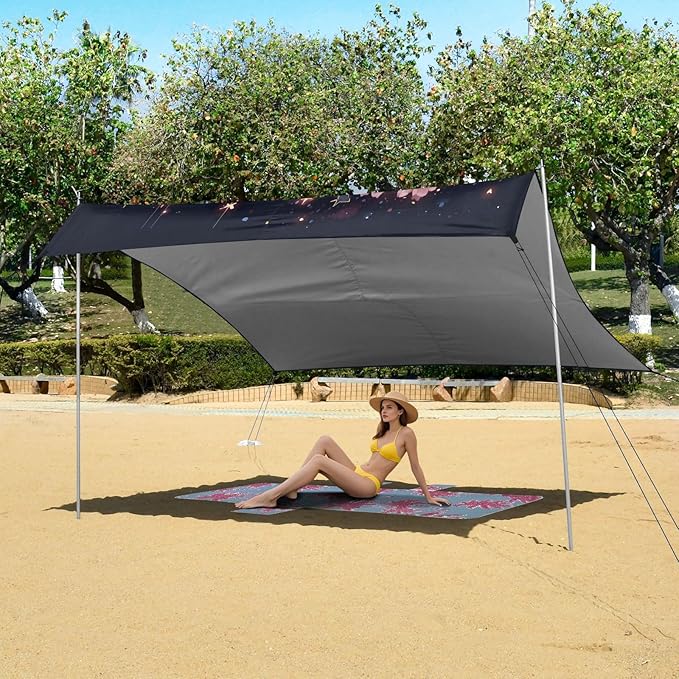 ALAZA Axolotl Cherry Blossom Beach Tent Sun Shelter UPF50+ Protection Beach Shade Canopy w/ 4 Sandbags for Outdoor Camping Fishing Backyard Fun Picnic 10x9 ft