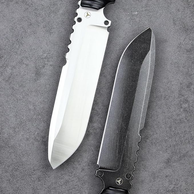 LENGREN【Eggplant 12.8 Inches 7MM THK Full Tang Heavy Fixed Blade Multifunctional Tactical Knife Drop Point DC53 Steel Kydex Sheath For Camping Hiking Hunting (White)
