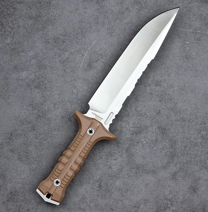 Dragon 12.8 Inch Sleipner Steel Full Tang Fixed BladeOutdoor Camping Tactics KnifeSatin PolishingG10 Handle with leggings Kydex Sheath (Brown handle white blade)