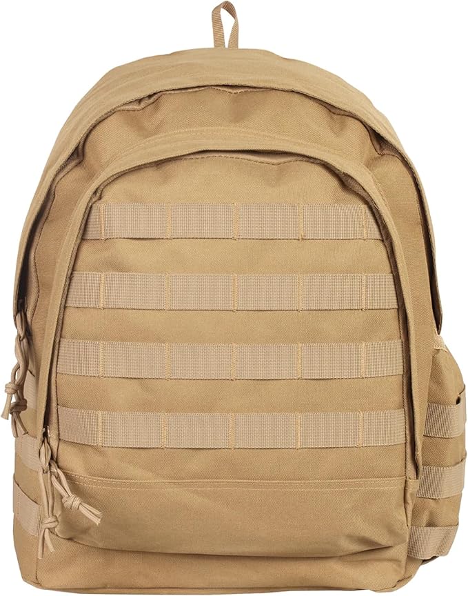 FOX OUTDOOR PRODUCTS Level 1 Tac-Pack Backpack w/Modular Webbing 22L Capacity Padded Straps for Hiking Camping &amp Travel COYOTE