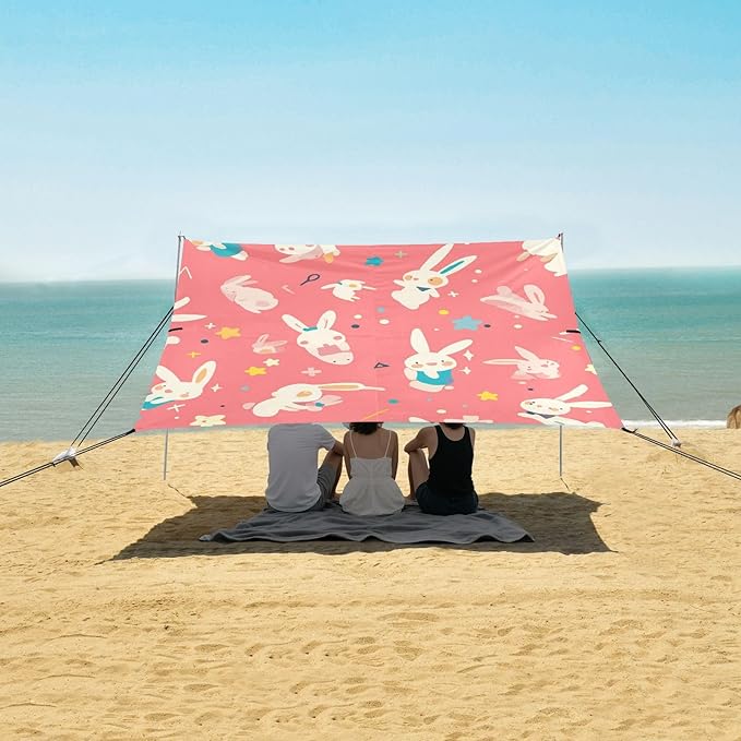Cute Foldable Beach Tent UPF50 Waterproof Shade Sun Shelter with Sandbags and Shovel for Camping Picnics Backyard &amp Fishing