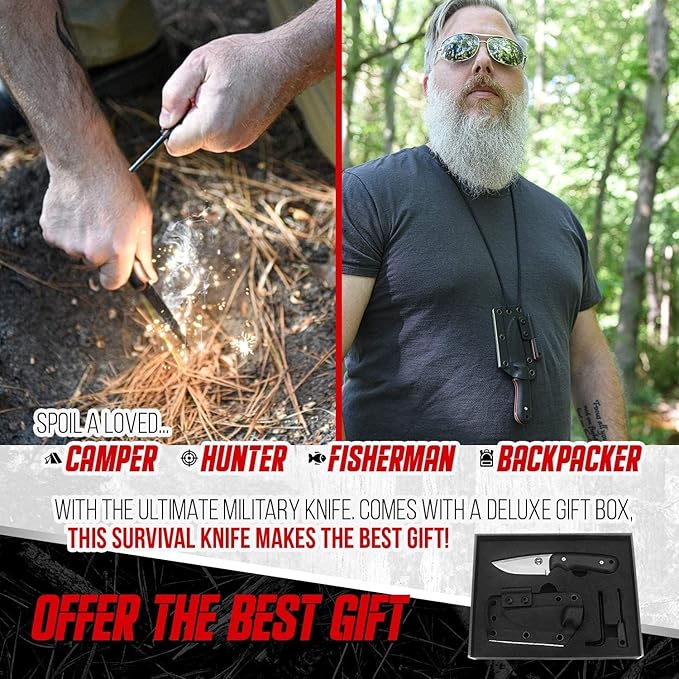 Redline Fixed Blade Hunting Knife with Ferro Rod and Sheath - Perfect for Outdoor Adventures - Holtzman's Gorilla Survival