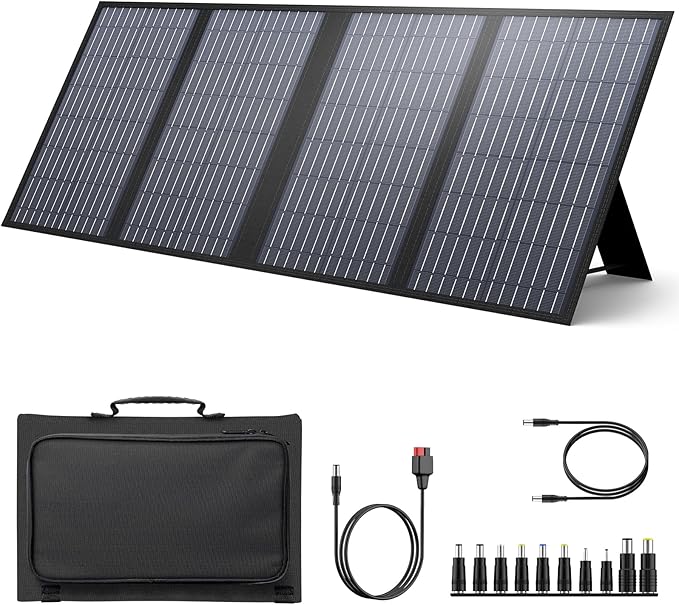 Portable Solar Panel 60W Foldable Solar Panel Charger for Portable Generator Power Station Comes with Adjustable Kickstands DC 18V Output USB 3.0 and Type-C Ports for Camping Traveling Van RV Trip