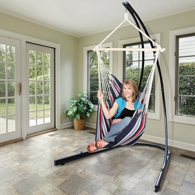 Sorbus Hammock Chair Stand Hanging Chair Stand- Heavy Duty Steel Sensory Swing Stand- Weather &amp Rust Resistant Arc Stand- Adjustable Portable Stand 330lbs - TreeLoungerAir PorchIndoor/OutdoorY