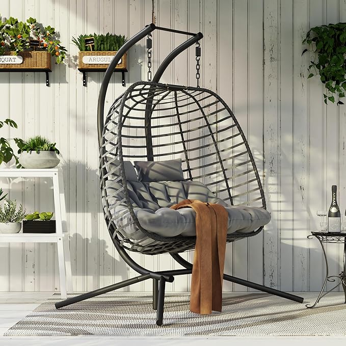 Double Hanging Egg Chair wth Stand Patio Hammock Swing Chair with Cushion Loveseat for Bedroom Balcony Garden Indoor Outdoor