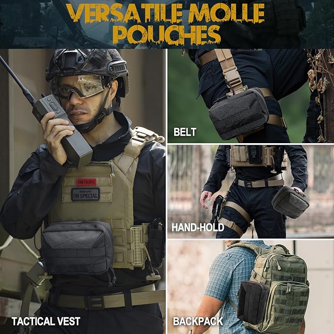 OneTigris Tactical Molle PouchesLarge Admin Pouch Utility Tool Pouch Multi-Purpose Molle Accessories Waist Belt Pouch Bag 8 x 5 x 2.5