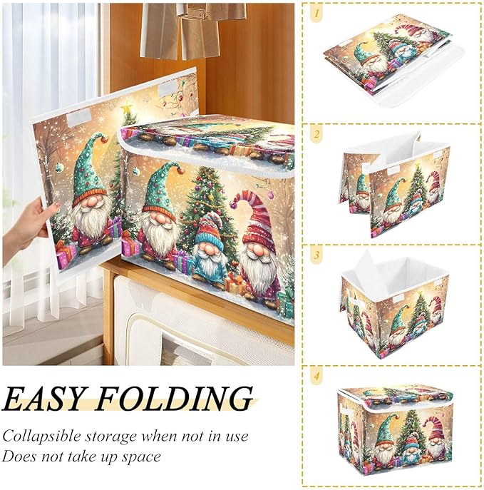 senya Christmas Baskets Collapsible Storage Bins with Lids Christmas Balls Tree Gnomes Storage Boxes Clothes Baskets for Organizing