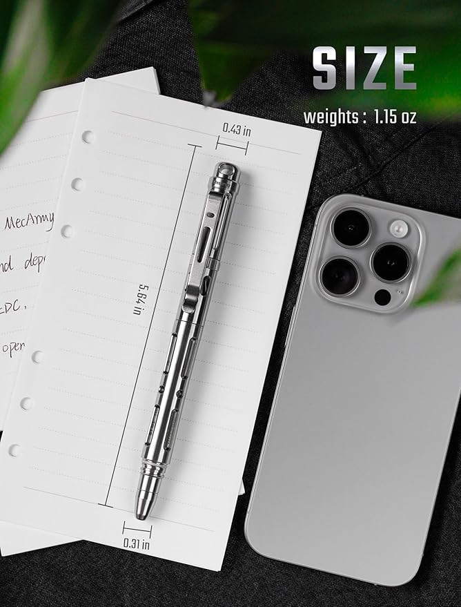 MecArmy TPX25 Titanium Luxury Pen Edc Keychain Pen with Unique Anti-Tilt Shell Fluorescent Bar Pocket Clip for Office Writing Waterproof Multitool with Glass Breaker for Emergency gifts (Titanium)
