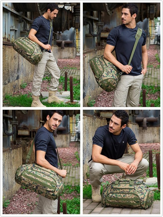 UNISTRENGH 3-Ways Tactical Military Nylon Men Holdall Weekend Travel Duffel Bag Backpack Messenger Shoulder Bags Rucksack Handbag (Jungle Camouflage)