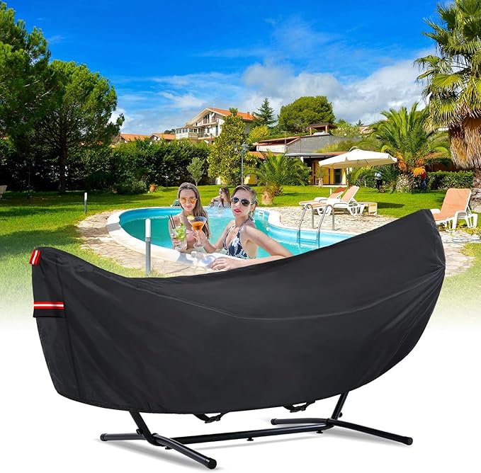 Waterproof 10 FT Hammock Cover 210T Sun Rain UV Dust Snow Protection Outdoor Hammock Covers with Windproof Straps &amp Soft Cotton Lining for 10ft Stand