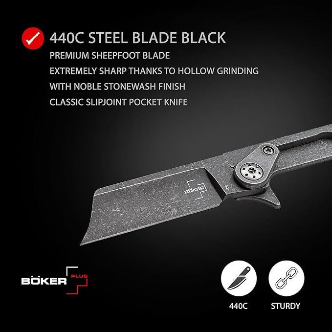 BÖKER PLUS Fragment Minimalist EDC Pocket Knife Lanyard Hole Finger Guard Deep Carry Clip 9Cr13CoMoV Sheepfoot Blade (Stonewashed)