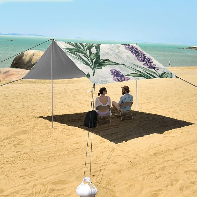 ALAZA Lavender in Retro Stamp Beach Tent Sun Shelter Portable Canopy Sunshade for Outdoor Camping Picnics Backyard Fun 10x9 ft