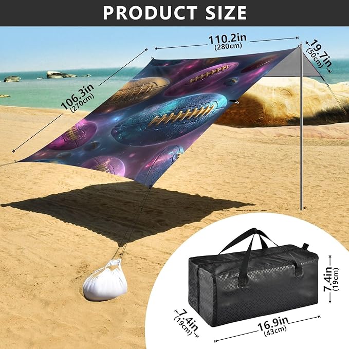 ALAZA Rugby Pattern Beach Tent Sun Shelter Portable Canopy Sunshade for Outdoor Camping Picnics Backyard Fun 10x9 ft