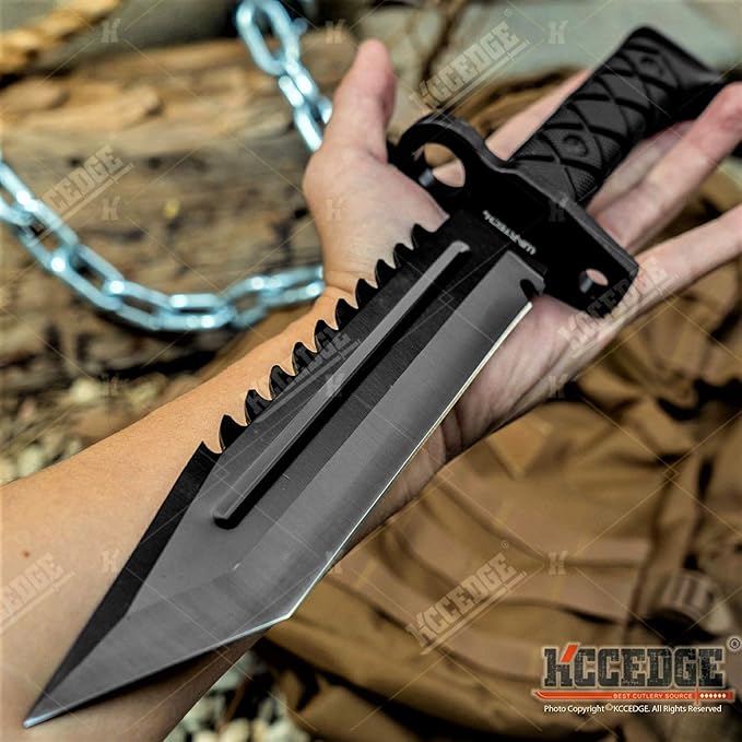 KCCEDGE BEST CUTLERY SOURCE Tactical Knife Hunting Knife Survival Knife Fixed Blade Knife Razor Sharp Edge Camping Accessories Camping Gear Survival Kit Survival Gear Tactical Gear 77077 (Black)