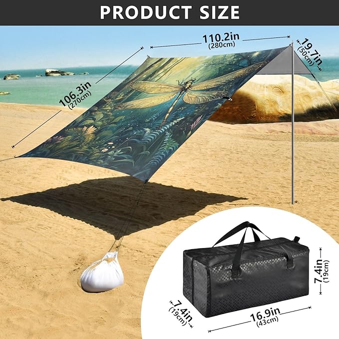 ALAZA Forest Magic Dragonfly Beach Tent Sun Shelter Portable Canopy Sunshade for Outdoor Camping Picnics Backyard Fun 10x9 ft