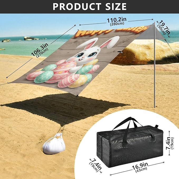 Beach Canopy with Windproof Ropes &amp Sandbags Beach Tent Sun Shade Sun Shelter for Camping Trips Fishing Backyard Fun or Picnics Happy Easter