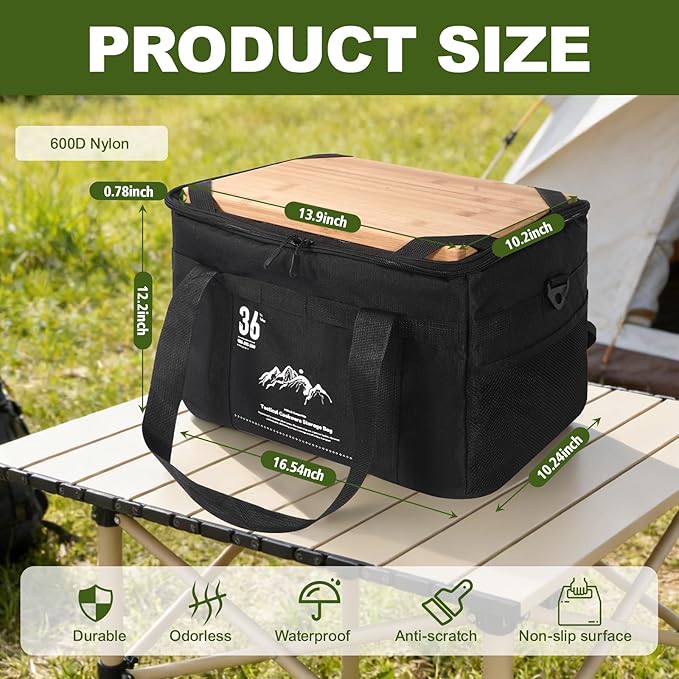 Tactical Camping Storage Bag - 36L Utility Tote Bag Organizer with Bamboo Cutting Board and Shoulder Strap Ideal for Camping Hiking and Vehicle Organization