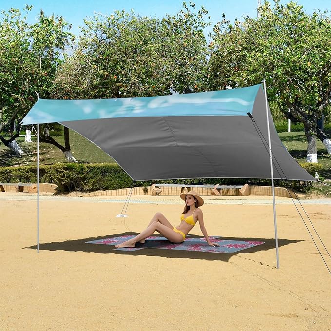 ALAZA Pink Starfish and Seashell Blue Sea Beach Tent Sun Shelter Portable Canopy Sunshade for Outdoor Camping Picnics Backyard Fun 10x9 ft