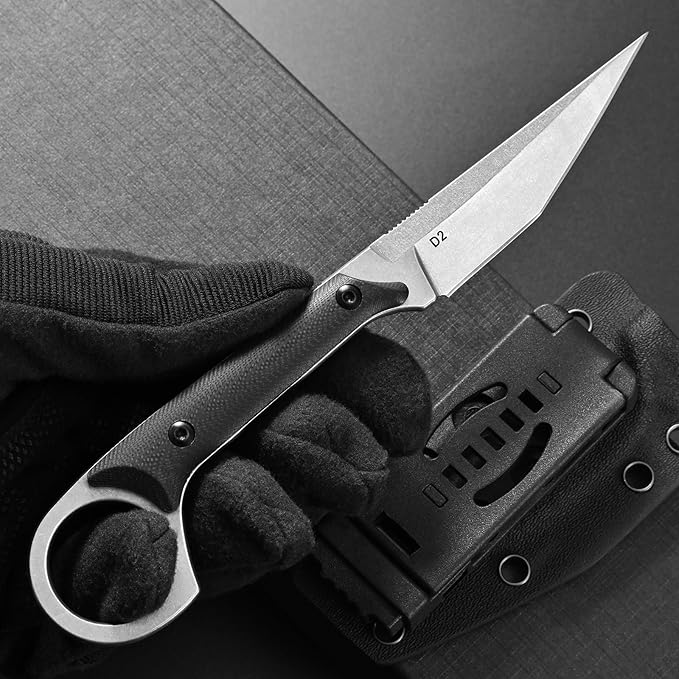 Ccanku C1140 Fixed Blade Knife D2 Blade G10 Handle Claw Knife for OutdoorEDC Tool Survival Hiking Camping(Silver)