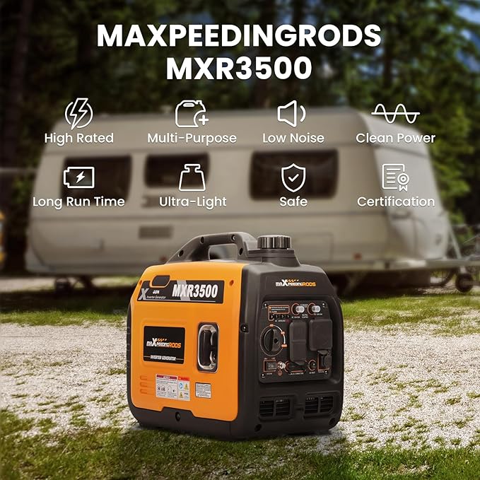MaXpeedingrods 3500 Watt Portable Inverter Generator Gas Powered EPA Compliant Compact and Lightweight for Home Backup Power Outdoor Camping RV and Trailer