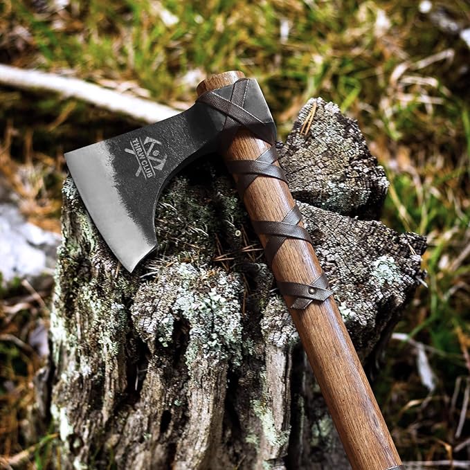 2 Pack 19 Throwing Axe Throwing Tomahawk with Leather Sheath 1065 High Carbon Steel and Beech Wooden Handle Well-Balanced Great for Axe Throwing Game Competition and Recreation