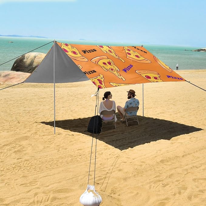 ALAZA Orange Pizza Pattern Beach Tent Sun Shelter Portable Canopy Sunshade for Outdoor Camping Picnics Backyard Fun 10x9 ft