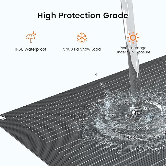 200 Watts Flexible Solar Panel N Type Portable Bendable 24 Volts 10BB Mono Cell 25.3% Efficiency for RV Camping Home Boat Marine Curve Surface Black