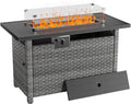 44 Fire Pit Table with Wind Guard for Outdoor Auto-Ignition Propane Gas Firepits Rattan Rectangular Table for Outside Patio 60000 BTU Gray