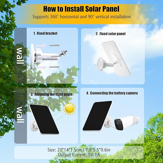 Solar Panel for eufy CameraSecurity Camera 4W Solar Panels for eufyCam E 2/2Pro 2C/2C Pro soloCam E20/E40 IP65 Waterproof USB-C Solar Panel Charger for eufy with Micro USB &amp Rubber Plug (4 P