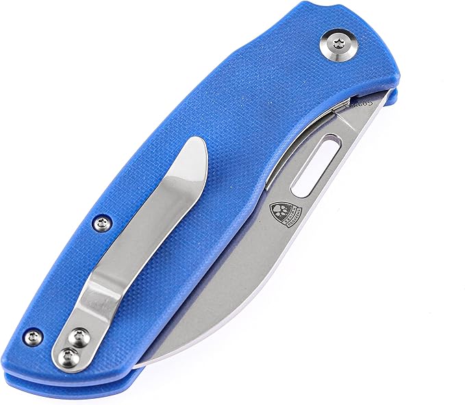 Kansept Convict Pocket Folding Knife - 3.3 Stonewashed 154CM Material with Blue G10 Handle - EDC &amp Camping Folding Knife - T1023A3