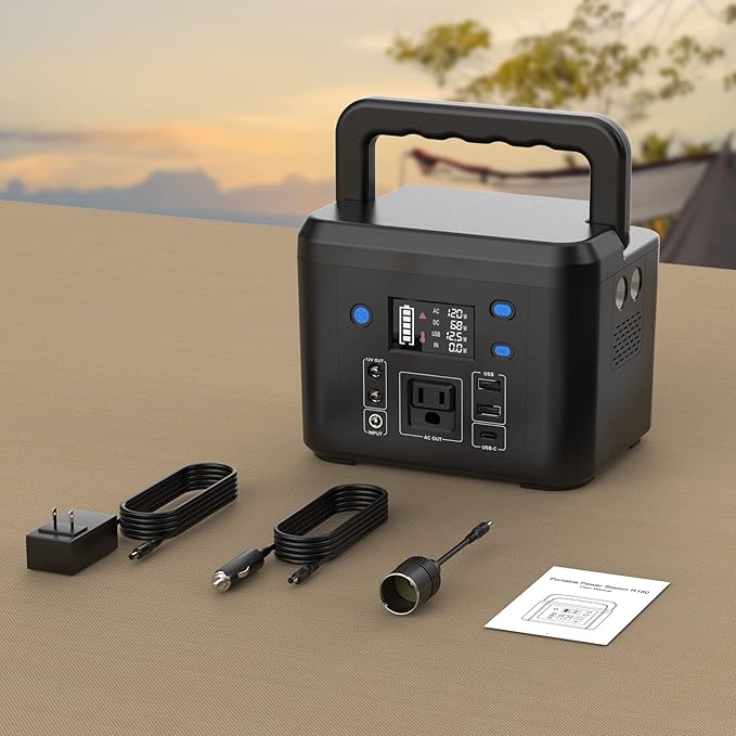 200W Portable Power Station Powkey 120Wh/33000mAh Power Bank with AC Outlet 110V 6 Outputs Solar Generator External Battery Pack with LED Light for Home Use and Outdoor Camping