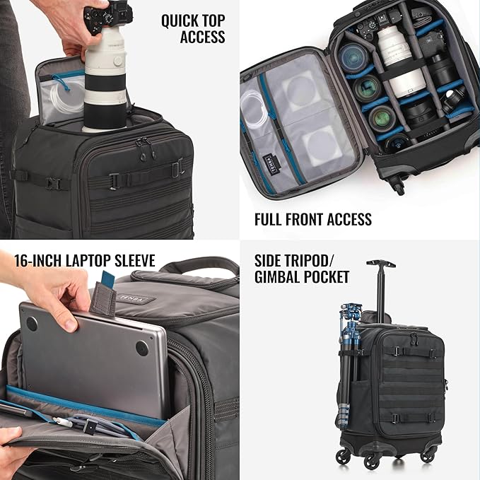 Tenba Axis v2 28L Rolling Camera Backpack for DSLR and Mirrorless cameras and lenses plus a 16-inch laptop – Black (637-790)