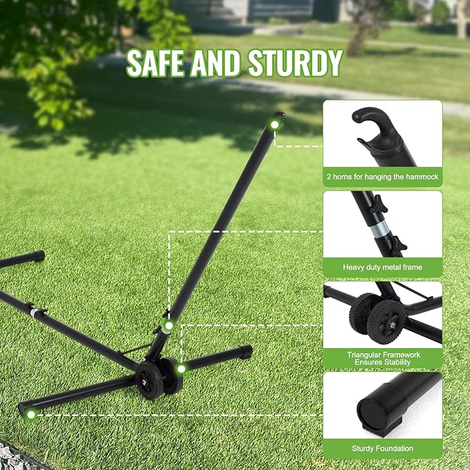 Backyard Expressions Adjustable One Size Fits All Hammock Stand with Wheels – 9FT Steel Heavy Duty Portable Frame 450 lb Capacity Easy No-Tool Assembly