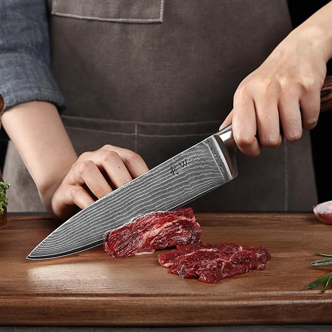 Wakoli EDIB 5-Piece Damascus Knife Set Professional Kitchen Knives made of 67-Layer Damascus Steel with VG10 Core Blades Ergonomic Pakkawood Handles In Wooden Gift Box