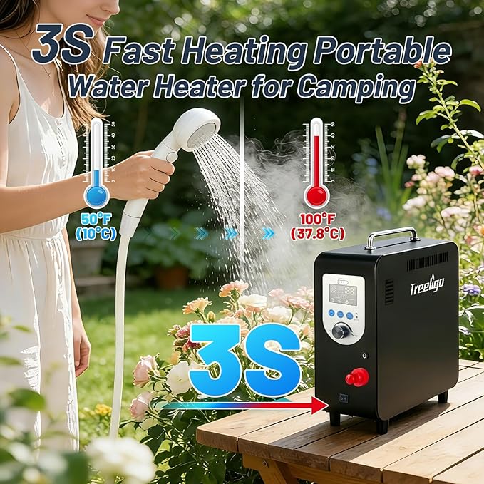 Treeligo 40900BTU Portable Propane Water Heater for CampingInstant Hot Water Heaters with Minimalist Style &amp 4500mAh Battery for Outdoor Showering and Cleaning on RV Trips Hiking Fishing