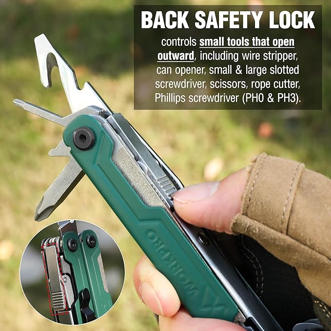 WORKPRO 2-in-1 Folding Knife/Utility Knife - Gifts for Dad &amp 18-in-1 Multi Tool Pliers Green