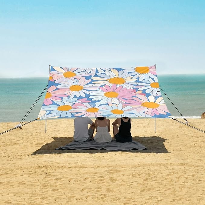 ALAZA Abstract Daisy Floral Flower Beach Tent Sun Shelter Portable Canopy Sunshade for Outdoor Camping Picnics Backyard Fun 10x9 ft
