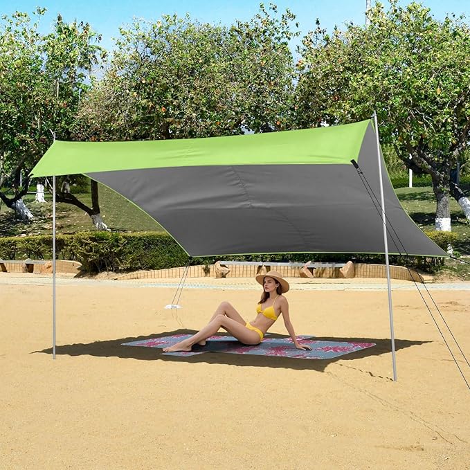ALAZA Brown Dog with Daisy Beach Tent Sun Shelter UPF50+ Protection Beach Shade Canopy w/ 4 Sandbags for Outdoor Camping Fishing Backyard Fun Picnic 10x9 ft