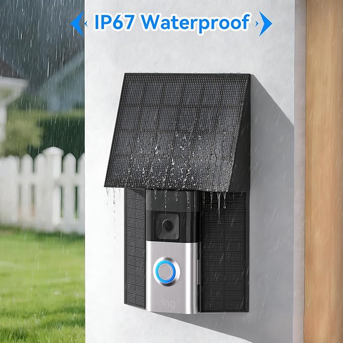 Solar Charger for Ring Battery Doorbells - Compatible with Video Doorbell 3/3 Plus/4 Battery Doorbell Plus/Pro 2 Prong Port-1 Pack